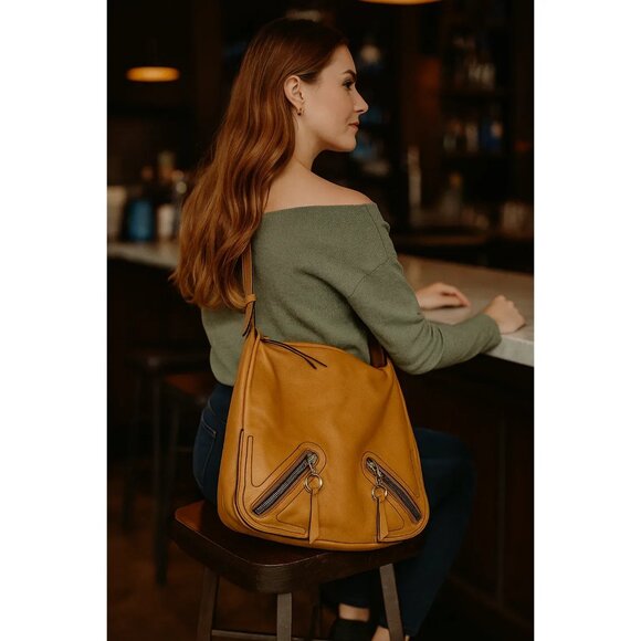 Francesco Biasia Tobacco Camel Soft Leather Shoulder Bag With Zipper Details - Picture 1 of 13